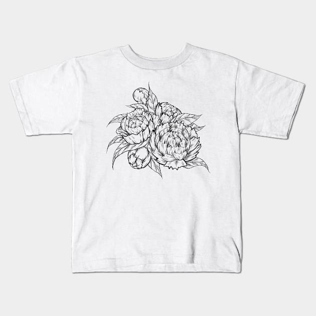 Sketch peonies Kids T-Shirt by Veleri